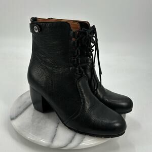 L’Amour Des Pieds black leather witchy lace up ankle boots